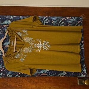 JJill embroidered moss green shirt M
